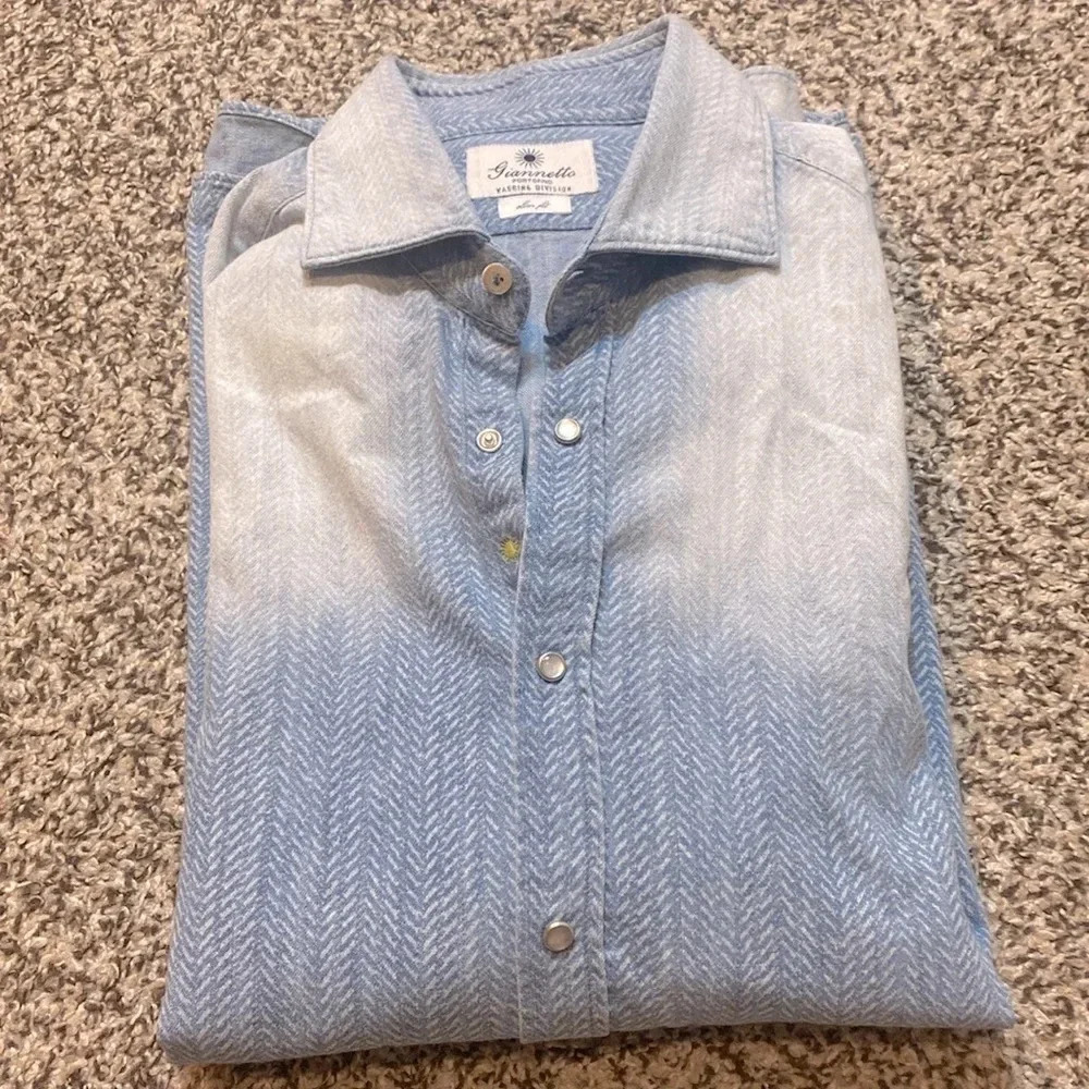 Giannetto Portofino Made in Italy Chambray Cotton Button Down Shirt - Picture 2 of 11